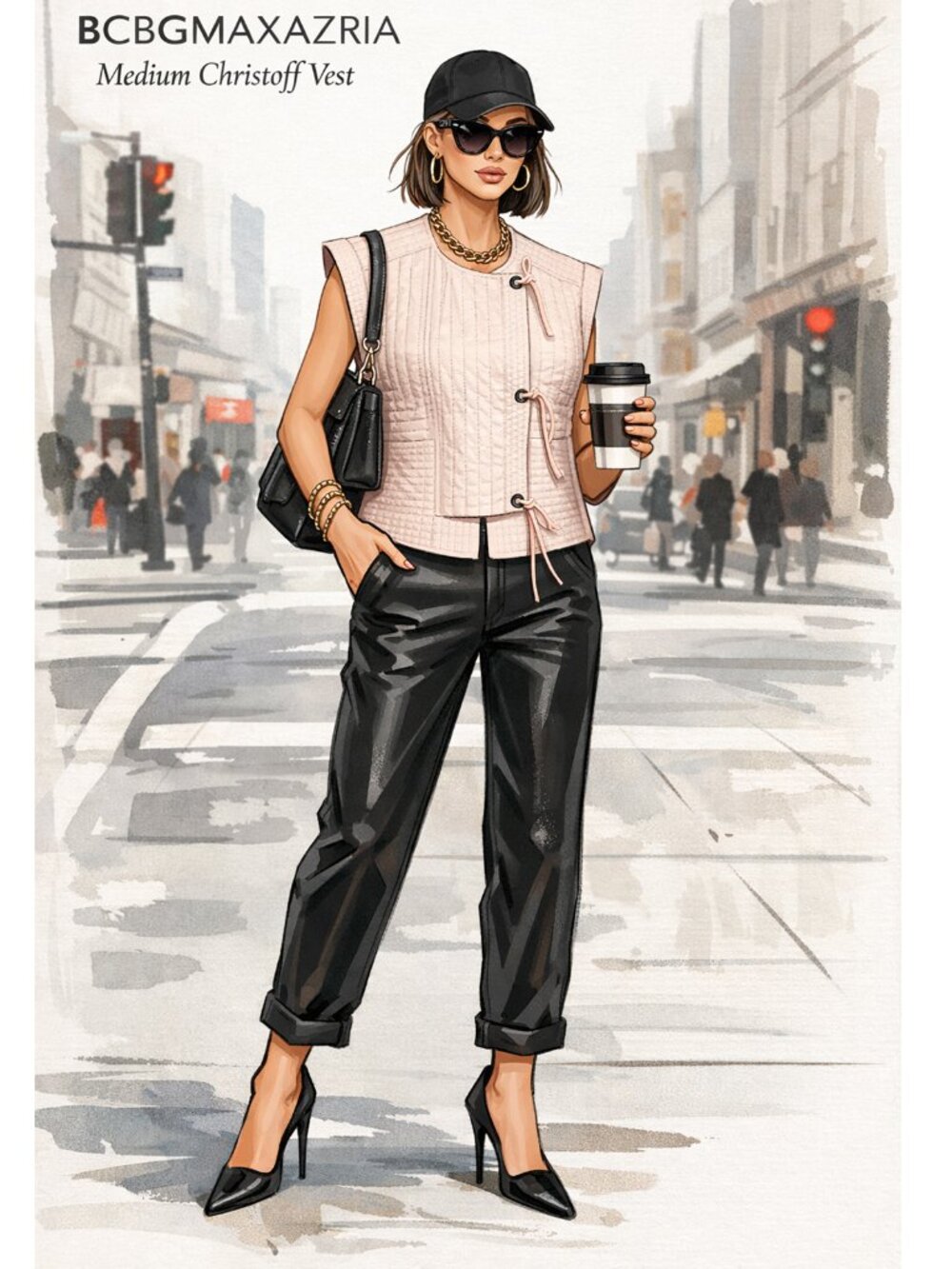 NWT Christoff Quilted Pink Runway Vest Top Cotton Designer M $428 BCBGMAXAZRIA - Picture 2 of 16